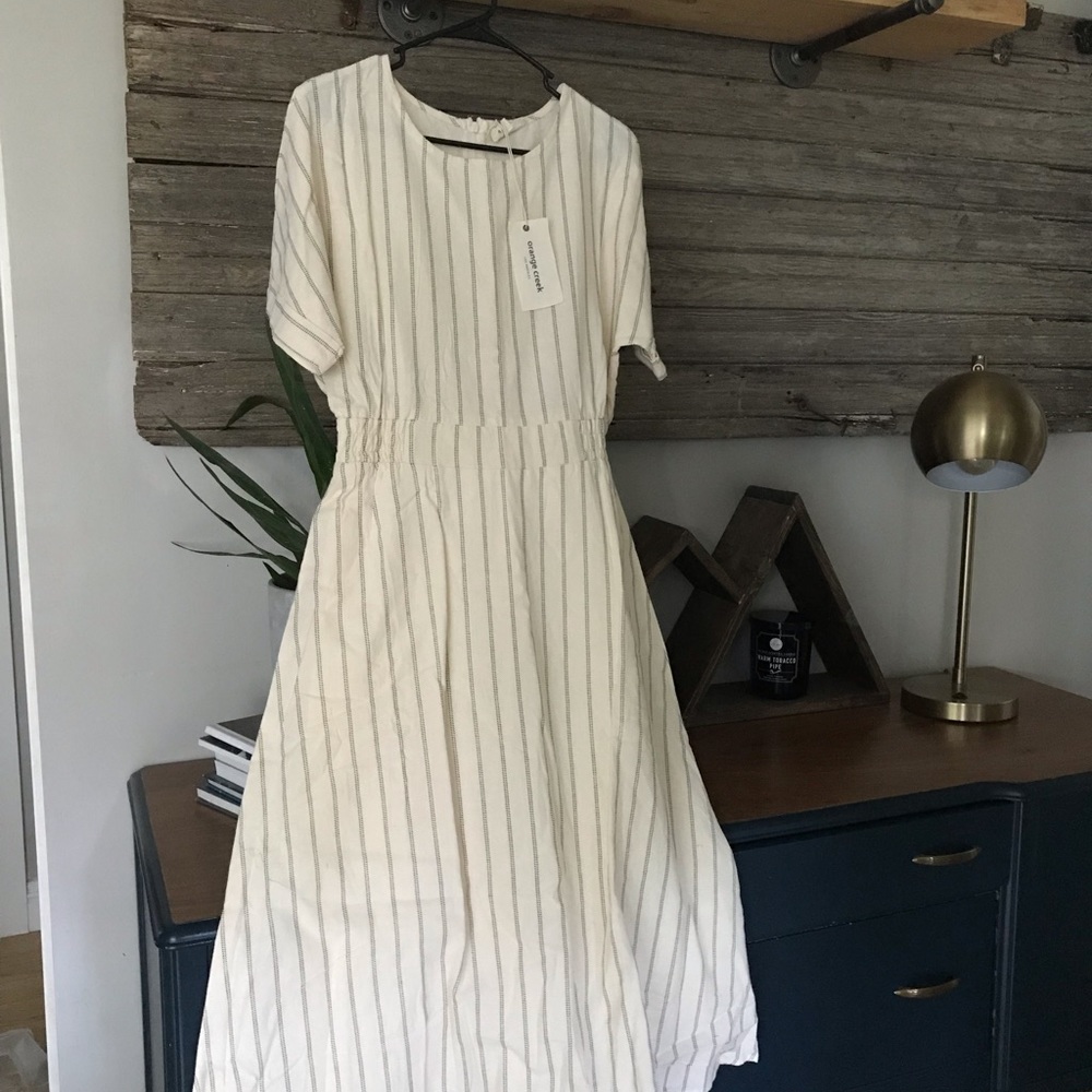 Long cream and black striped dress